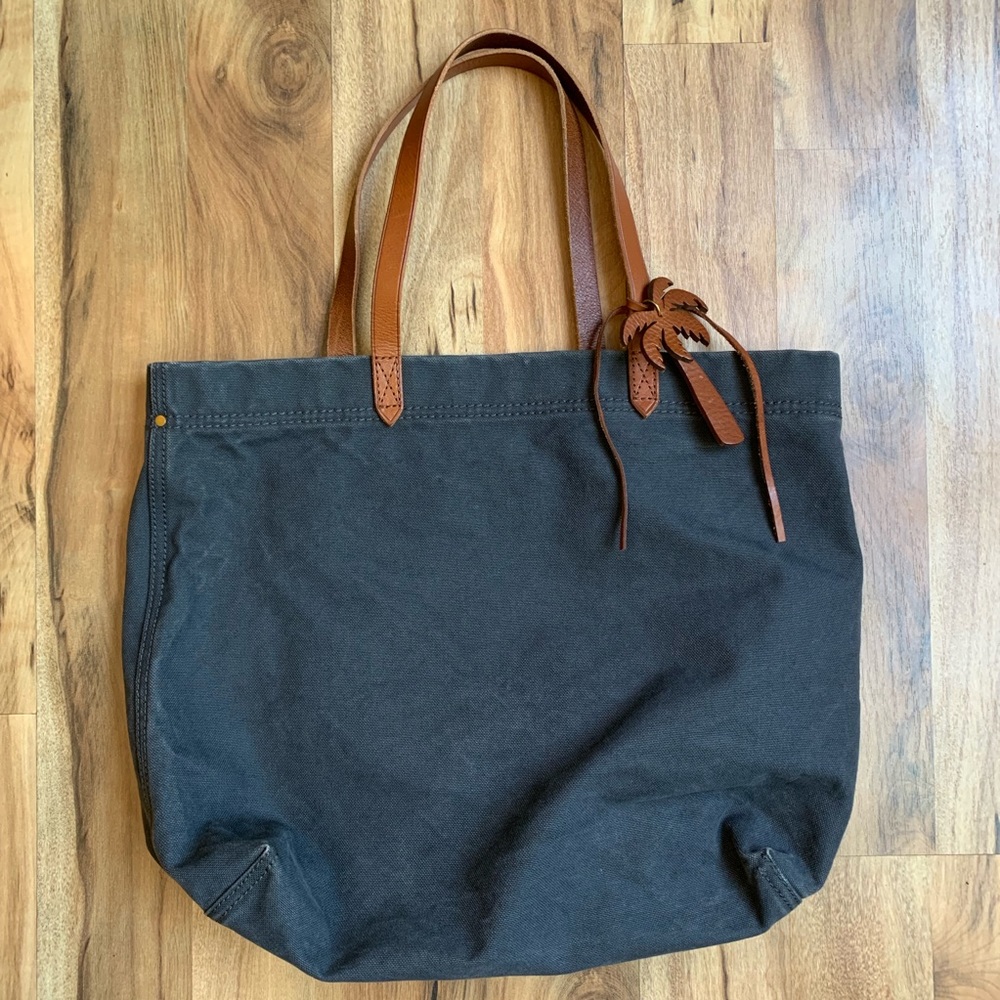 Madewell Navy Leather Strap Canvas Palm Tree Tote